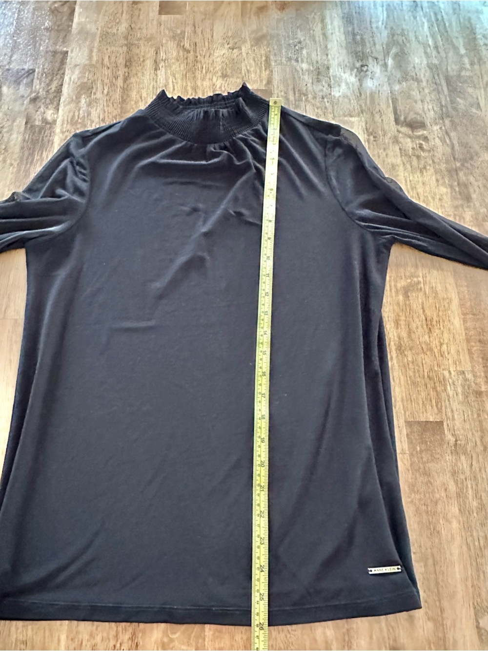 Anne Klein Black Mock Neck Top with Sheer Long Sleeves - Picture 9 of 10